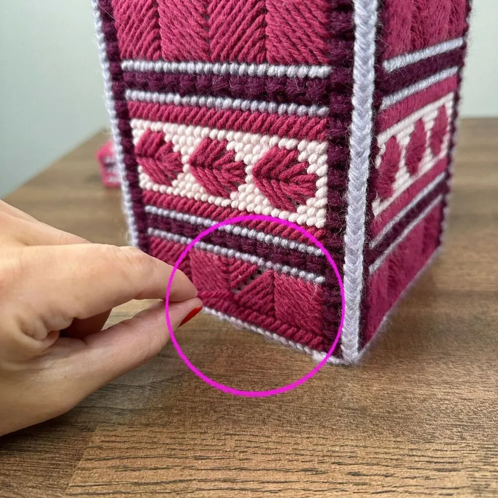 Vtg Handmade Tissue Box Cover + Base Pink Needlepoint Decor Gift Grandma Cottage